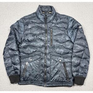 Jet Lag Jacket Mens XL Blue Camo Quilted Down Puffer Full Zip Stand Collar Warm